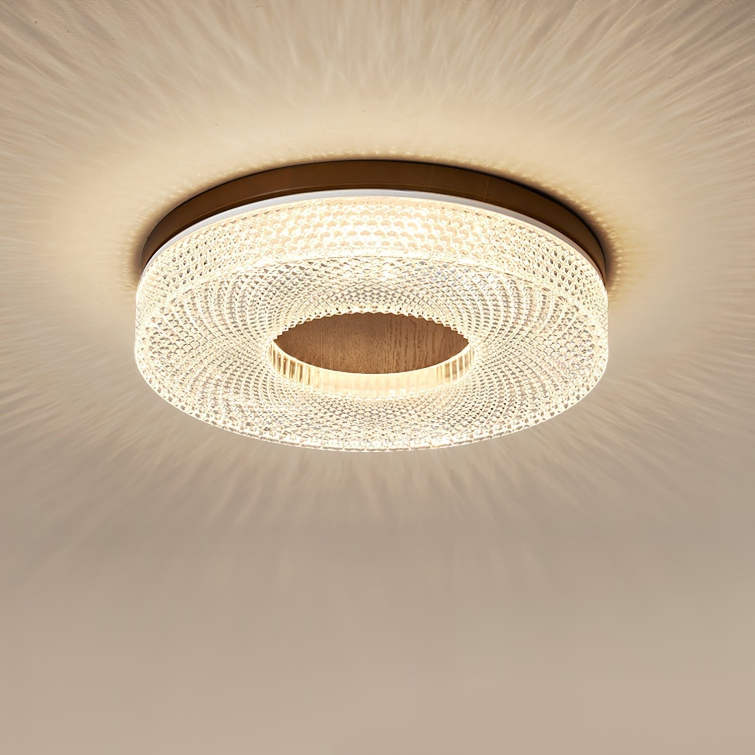 Modern Round Acrylic Halo LED Ceiling Light with Wood Trim and Adjustable Three Color Temperatures