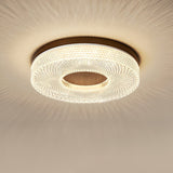 Modern Round Acrylic Halo LED Ceiling Light with Wood Trim and Adjustable Three Color Temperatures