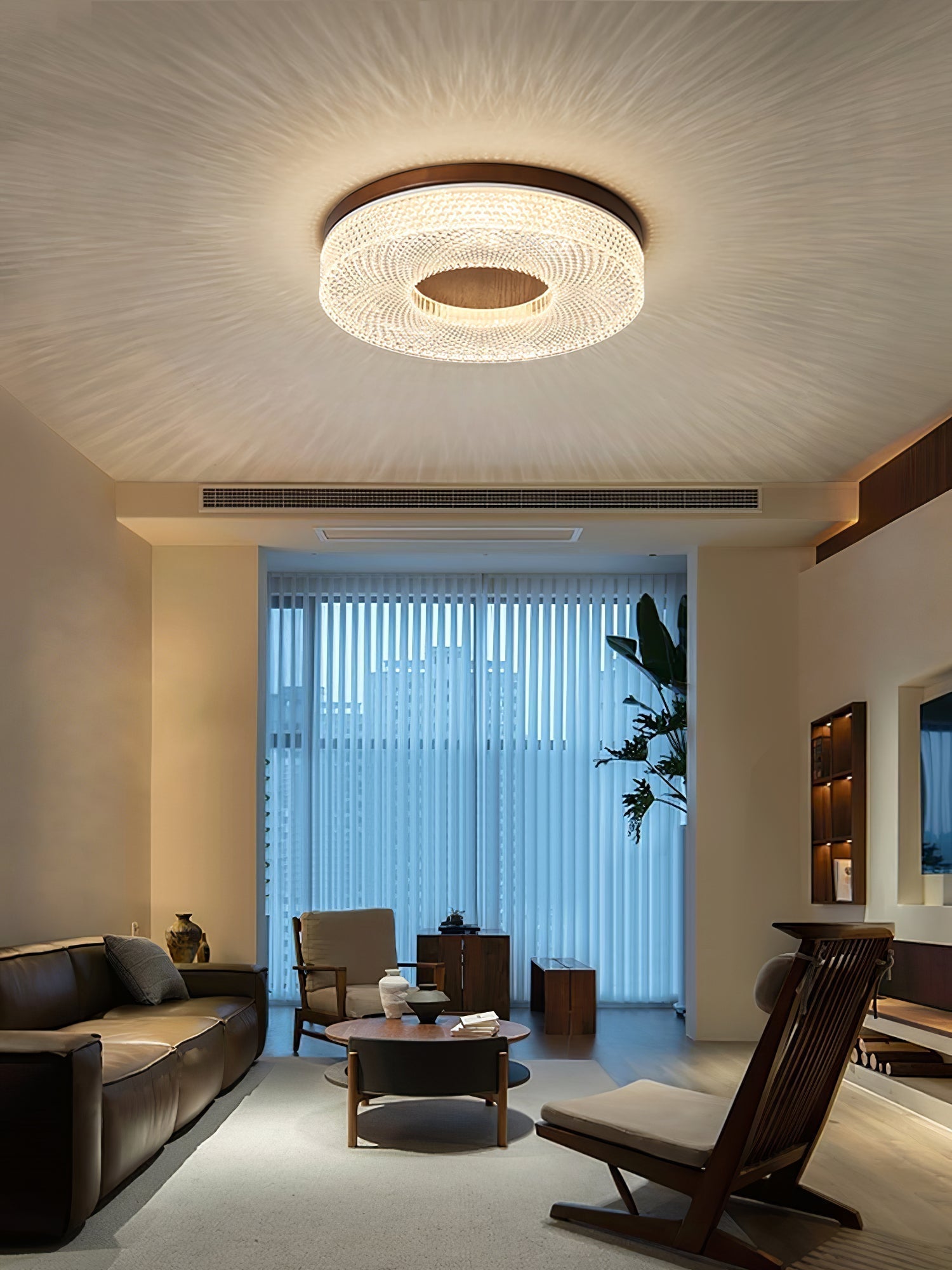 Modern Round Acrylic Halo LED Ceiling Light with Wood Trim and Adjustable Three Color Temperatures