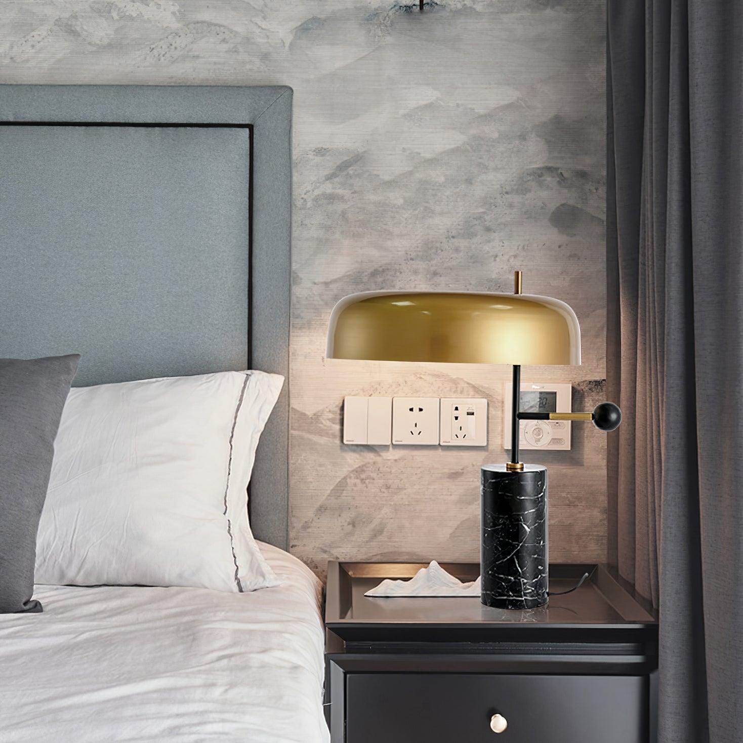 Modern Adam Table Lamp with Black Marble Base and Gold Metal Shade for Bedroom and Office