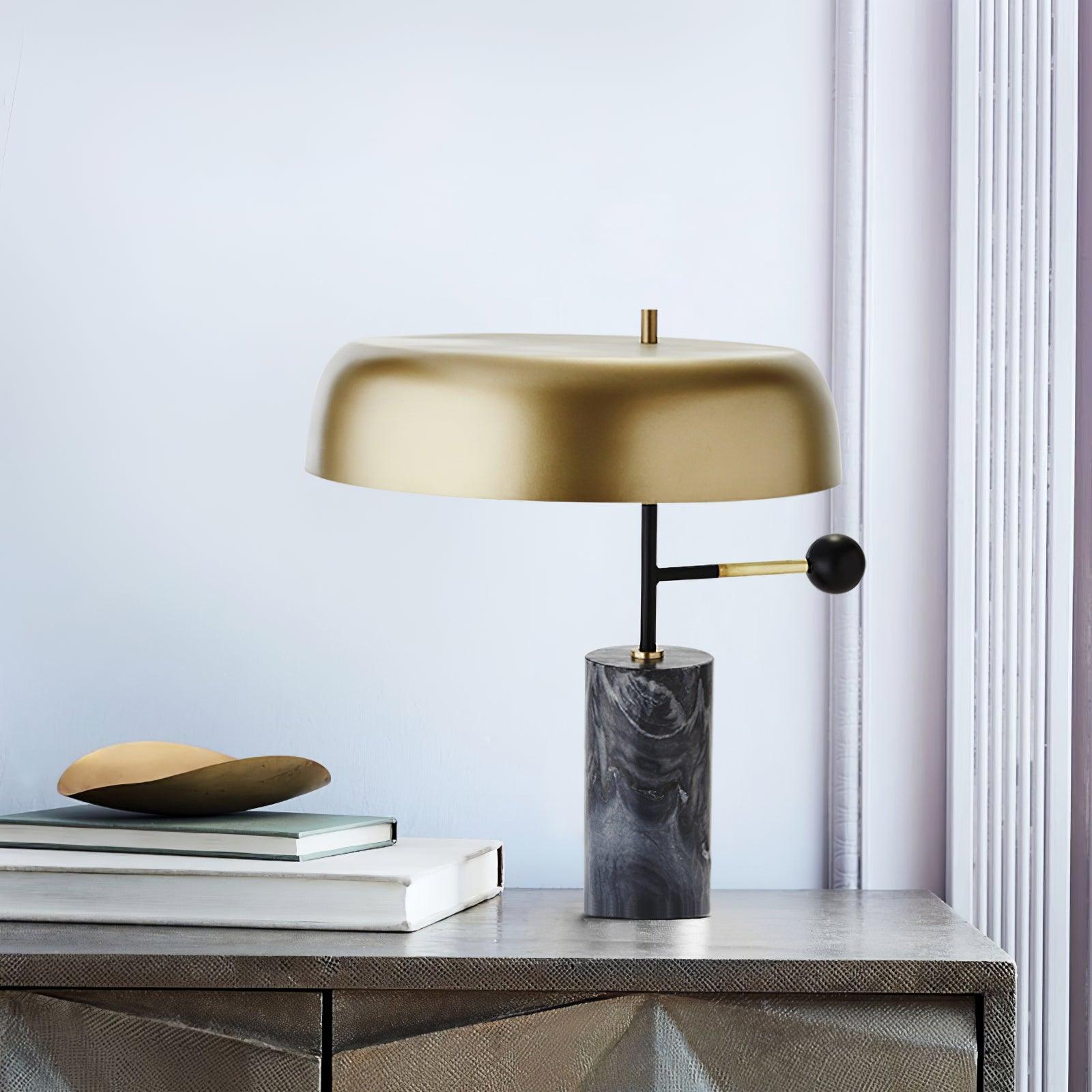 Modern Adam Table Lamp with Black Marble Base and Gold Metal Shade for Bedroom and Office