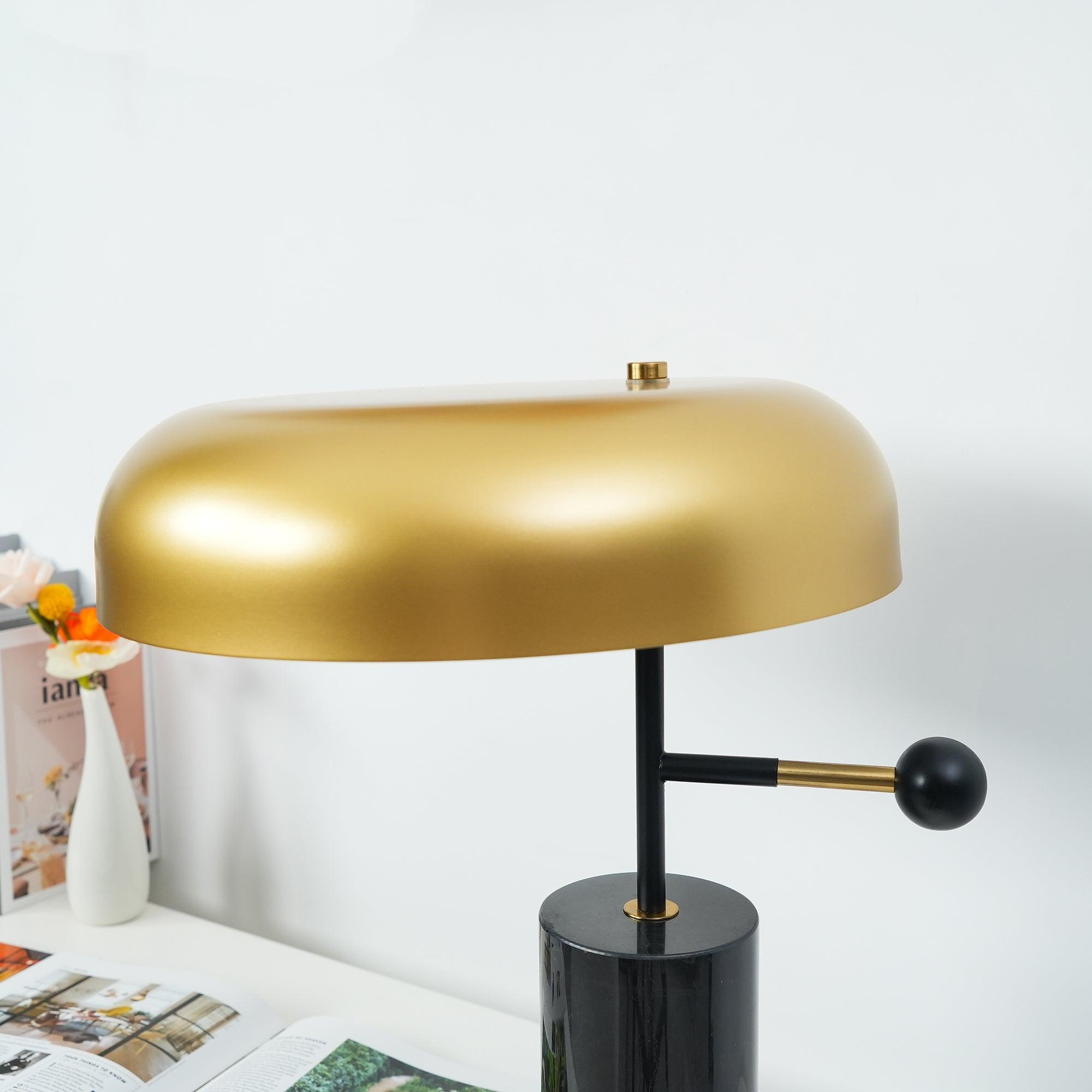 Modern Adam Table Lamp with Black Marble Base and Gold Metal Shade for Bedroom and Office