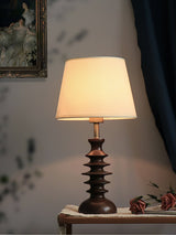 Modern Black Walnut Table Lamp with Handmade Linen Fabric Shade for Bedroom and Living Room