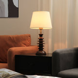 Modern Black Walnut Table Lamp with Handmade Linen Fabric Shade for Bedroom and Living Room