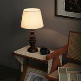 Modern Black Walnut Table Lamp with Handmade Linen Fabric Shade for Bedroom and Living Room