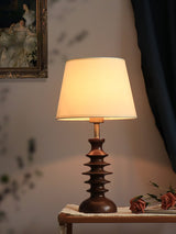 Modern Black Walnut Table Lamp with Handmade Linen Fabric Shade for Bedroom and Living Room