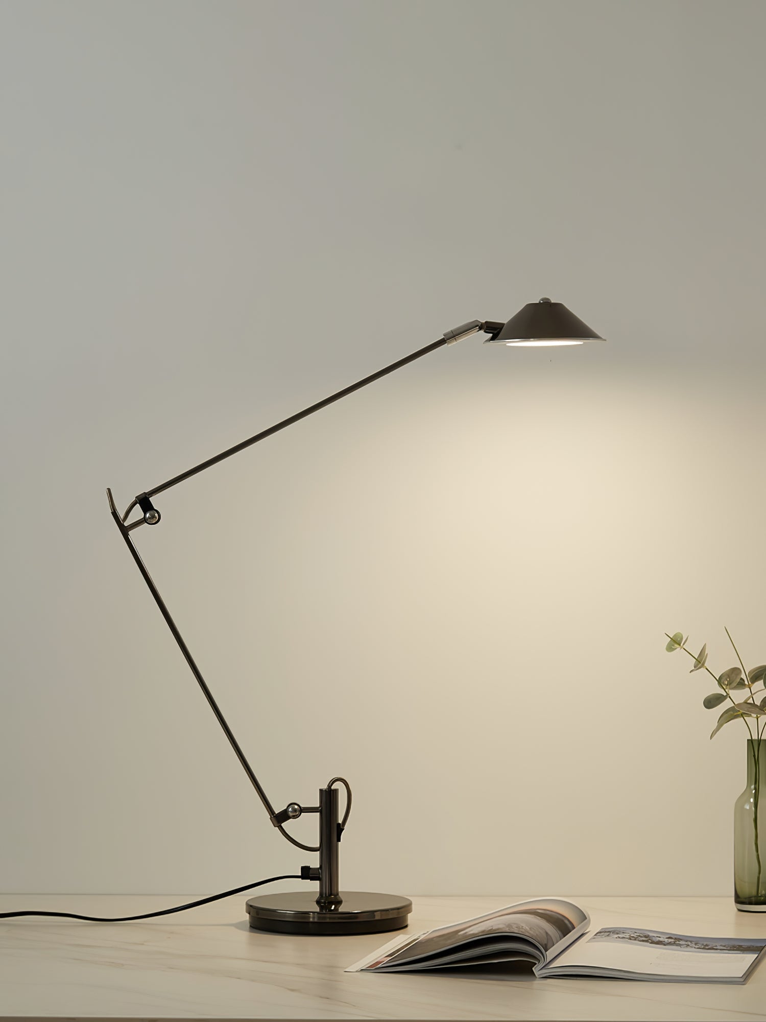 Modern Adjustable Black Metal Office Desk Lamp with LED Cone Shade