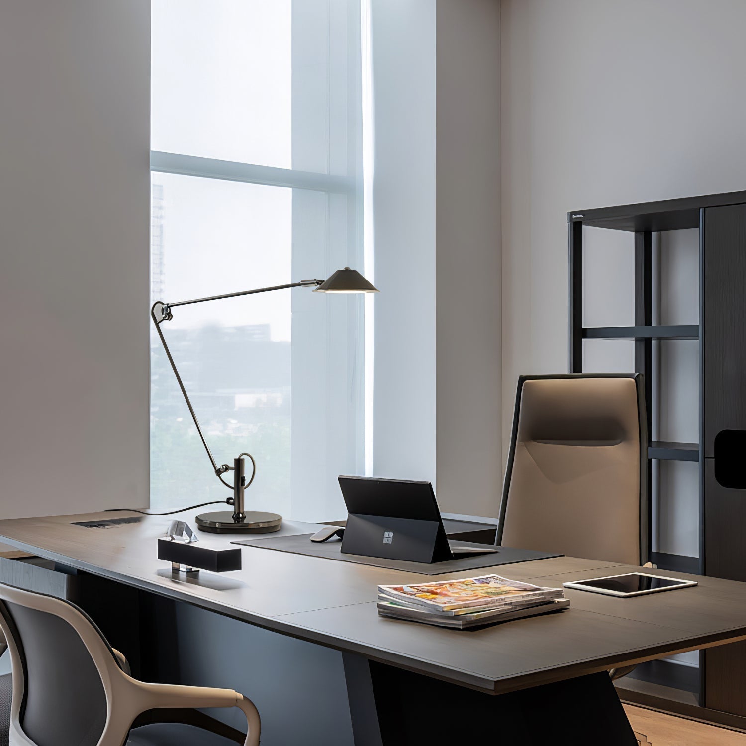 Modern Adjustable Black Metal Office Desk Lamp with LED Cone Shade