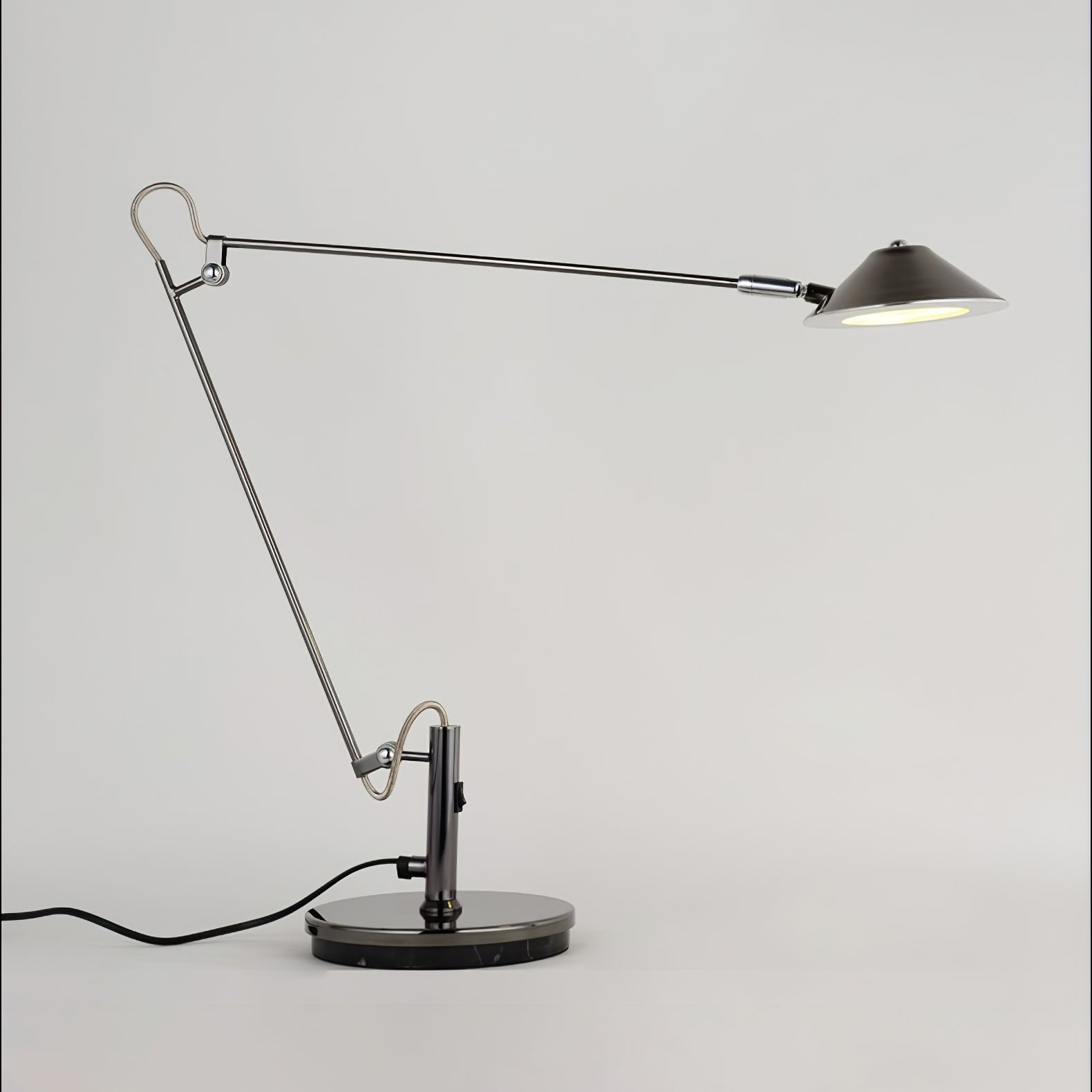 Modern Adjustable Black Metal Office Desk Lamp with LED Cone Shade