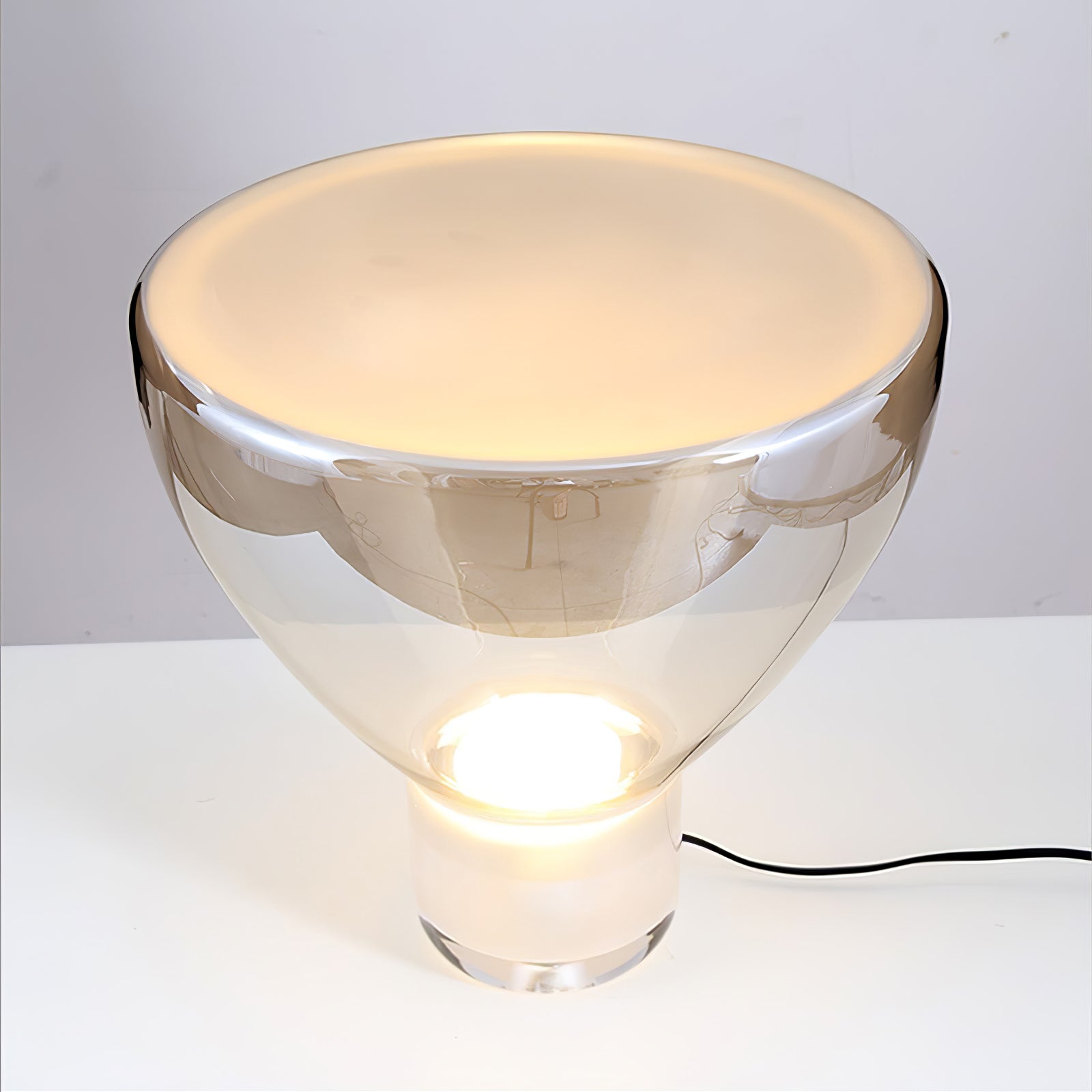 Modern Glass Cone Diffuser Table Lamp Elegant Ambient Desk Lighting for Bedroom and Living Room