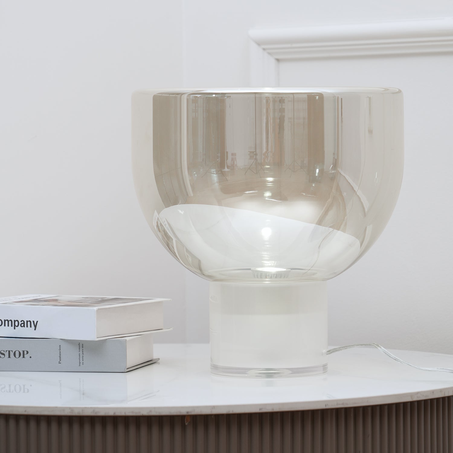 Modern Glass Cone Diffuser Table Lamp Elegant Ambient Desk Lighting for Bedroom and Living Room