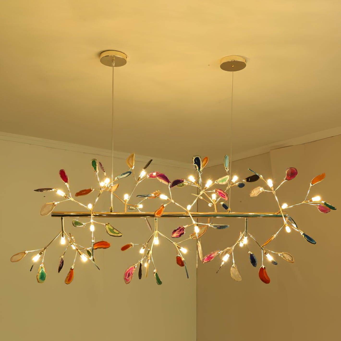 Modern Agate Flake Crown Chandelier Natural Onyx Stone Pendant Light in Gold