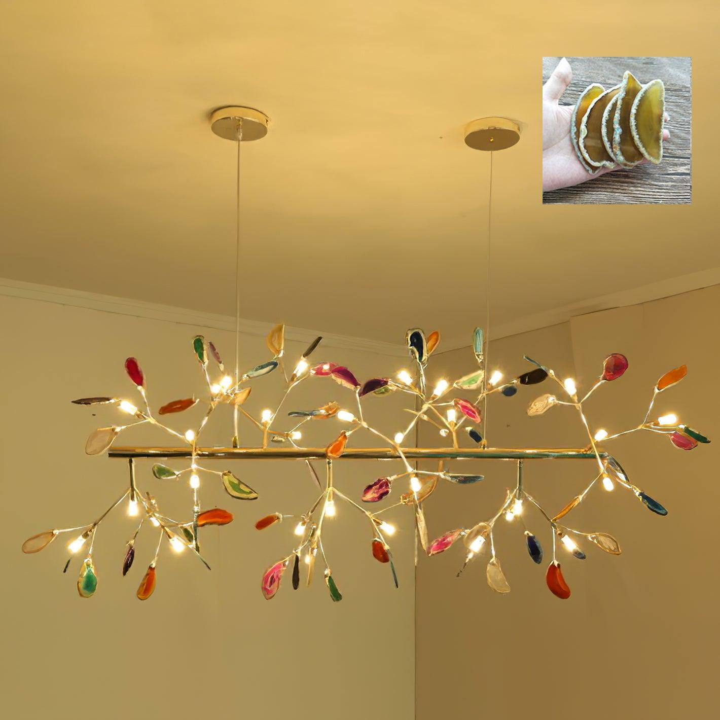 Modern Agate Flake Crown Chandelier Natural Onyx Stone Pendant Light in Gold