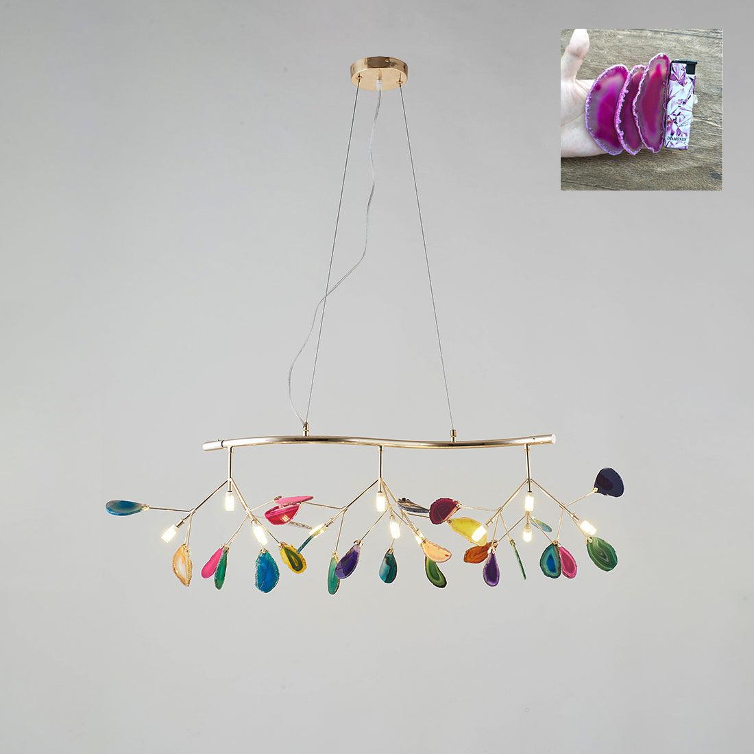 Modern Agate Flake Crown Chandelier Natural Onyx Stone Pendant Light in Gold