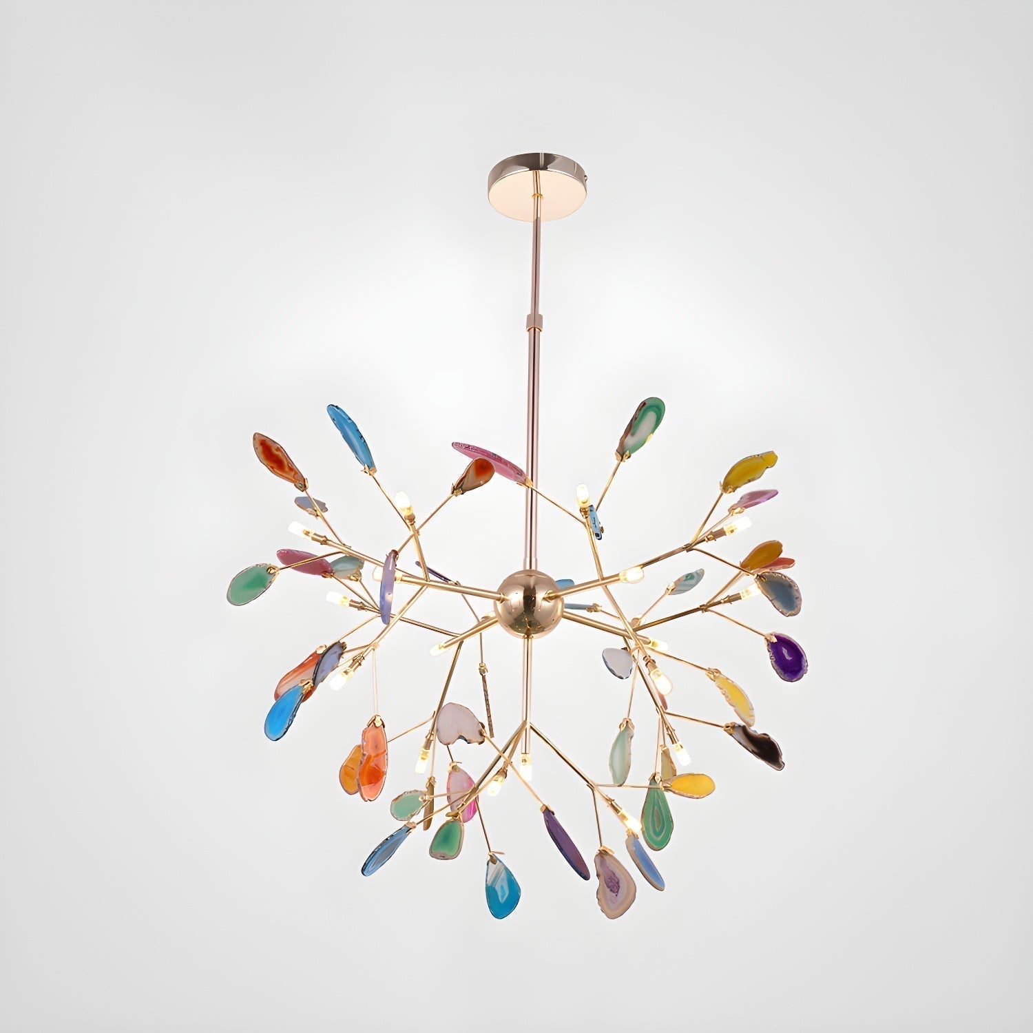 Modern Agate Flake Crown Chandelier Natural Onyx Stone Pendant Light in Gold