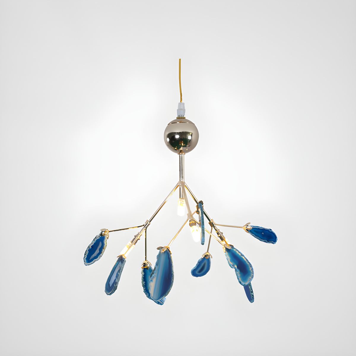 Modern Agate Flake Crown Chandelier Natural Onyx Stone Pendant Light in Gold