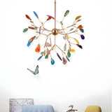 Modern Agate Flake Crown Chandelier Natural Onyx Stone Pendant Light in Gold