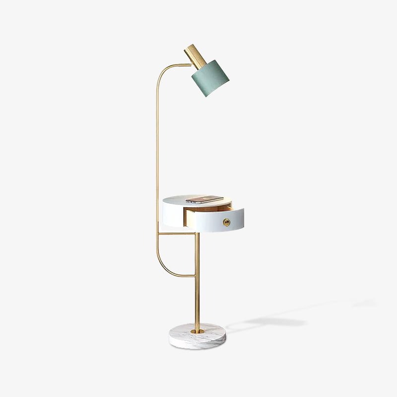 Agueda Modern Standing Floor Lamp with Integrated Wood Side Table and Marble Base