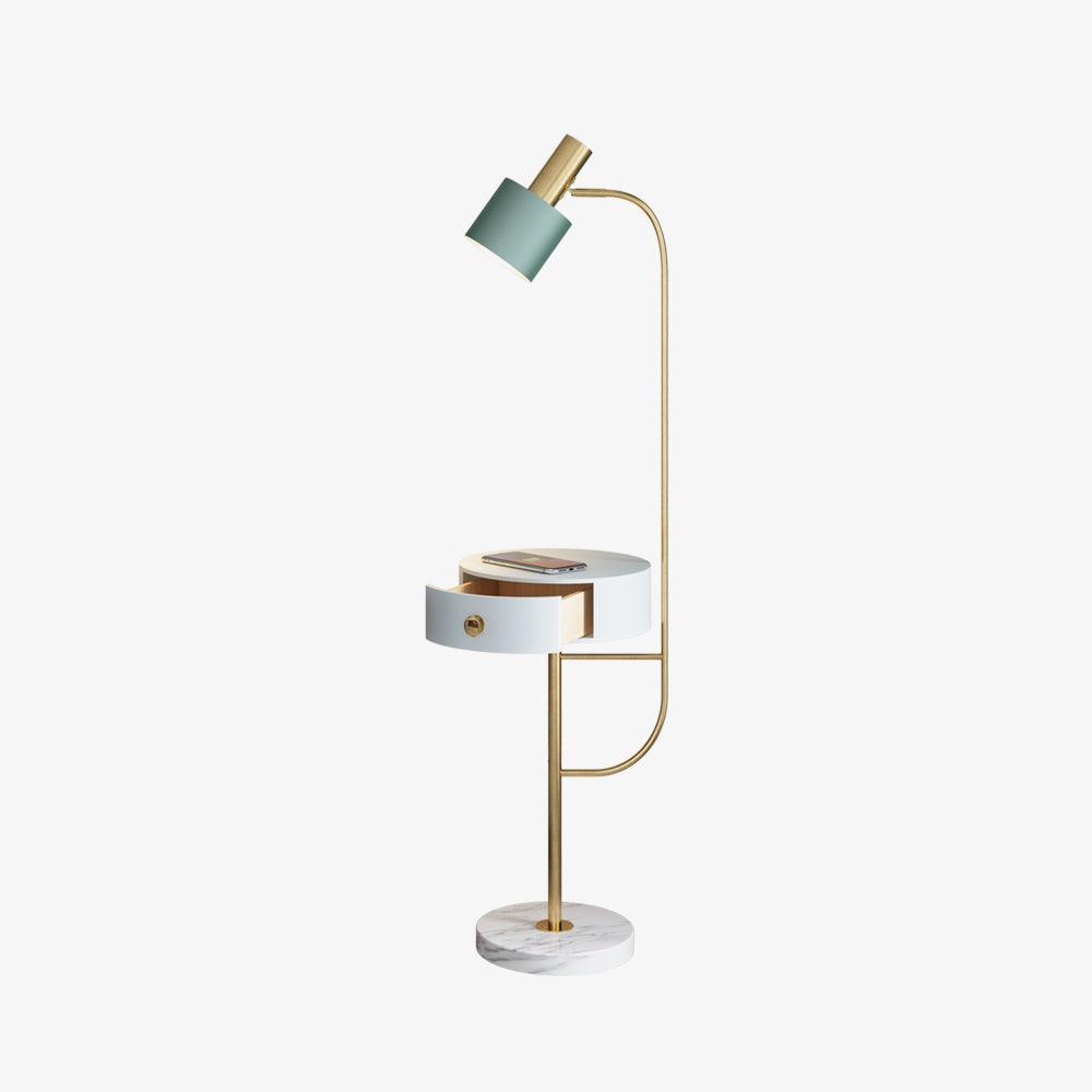 Agueda Modern Standing Floor Lamp with Integrated Wood Side Table and Marble Base