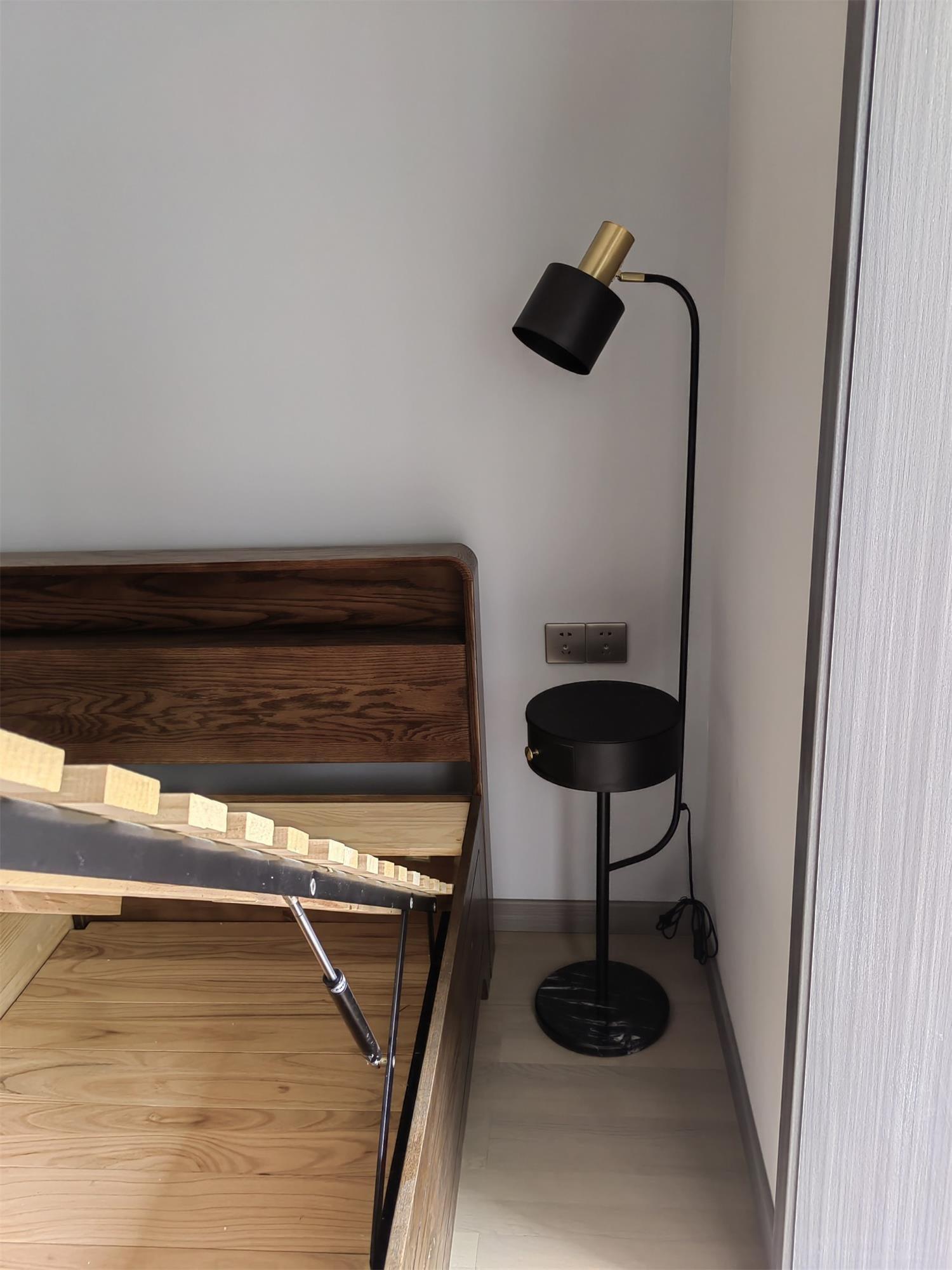 Agueda Modern Standing Floor Lamp with Integrated Wood Side Table and Marble Base