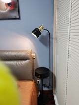 Agueda Modern Standing Floor Lamp with Integrated Wood Side Table and Marble Base