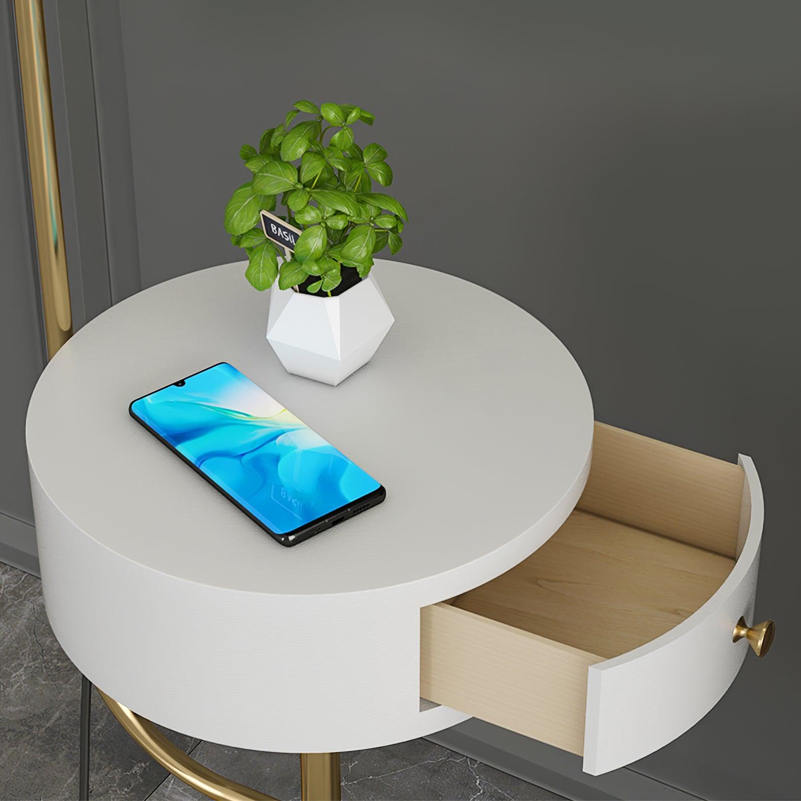 Agueda Modern Standing Floor Lamp with Integrated Wood Side Table and Marble Base