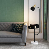 Agueda Modern Standing Floor Lamp with Integrated Wood Side Table and Marble Base