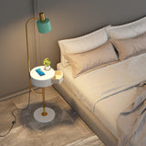 Agueda Modern Standing Floor Lamp with Integrated Wood Side Table and Marble Base