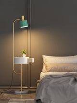 Agueda Modern Standing Floor Lamp with Integrated Wood Side Table and Marble Base