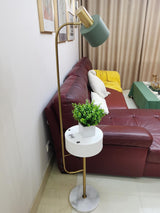 Agueda Modern Standing Floor Lamp with Integrated Wood Side Table and Marble Base