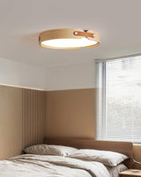 Modern Natural Wood LED Flush Mount Ceiling Light Fixture with Wabi Sabi Minimalist Design