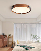 Modern Natural Wood LED Flush Mount Ceiling Light Fixture with Wabi Sabi Minimalist Design