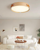 Modern Natural Wood LED Flush Mount Ceiling Light Fixture with Wabi Sabi Minimalist Design