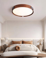 Modern Natural Wood LED Flush Mount Ceiling Light Fixture with Wabi Sabi Minimalist Design
