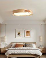 Modern Natural Wood LED Flush Mount Ceiling Light Fixture with Wabi Sabi Minimalist Design