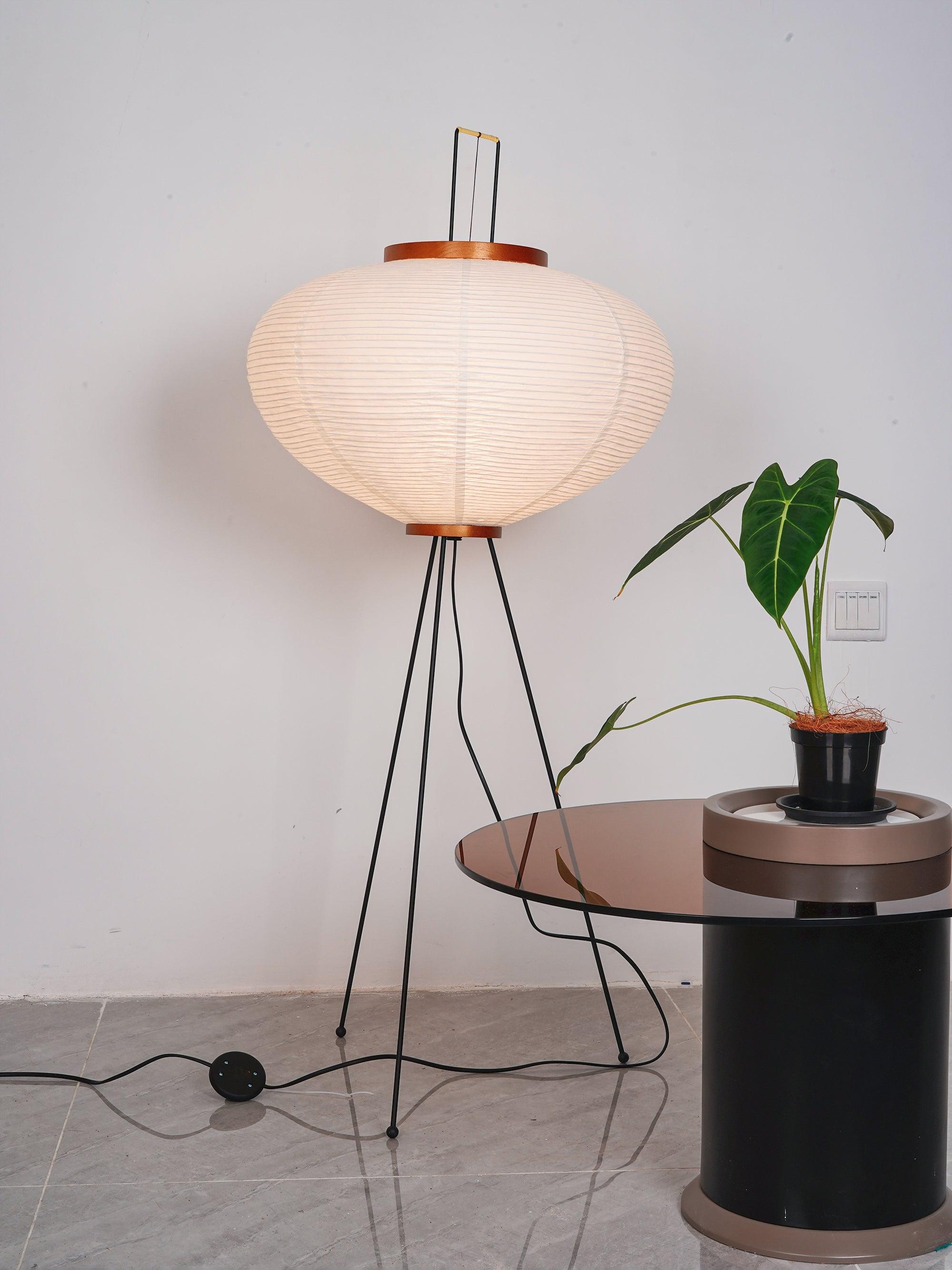 Japanese Rice Paper Floor Lamp Sculptural Mulberry Paper Standing Lantern Lighting