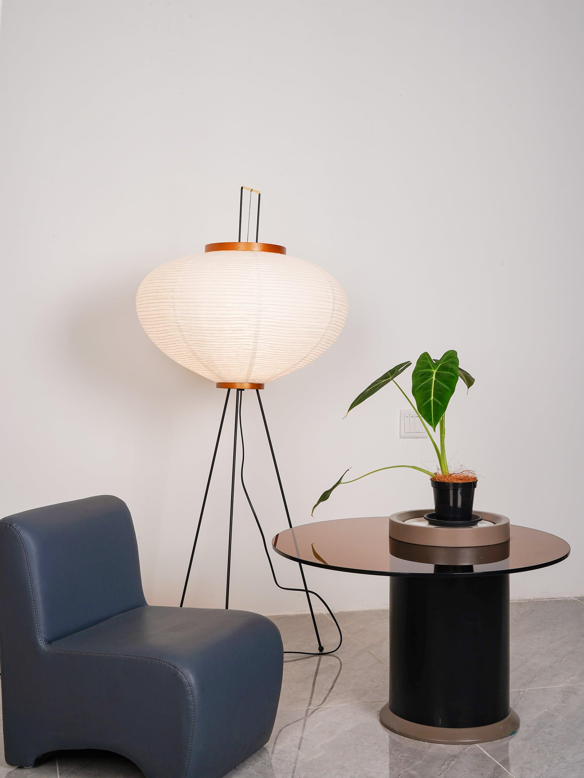 Japanese Rice Paper Floor Lamp Sculptural Mulberry Paper Standing Lantern Lighting