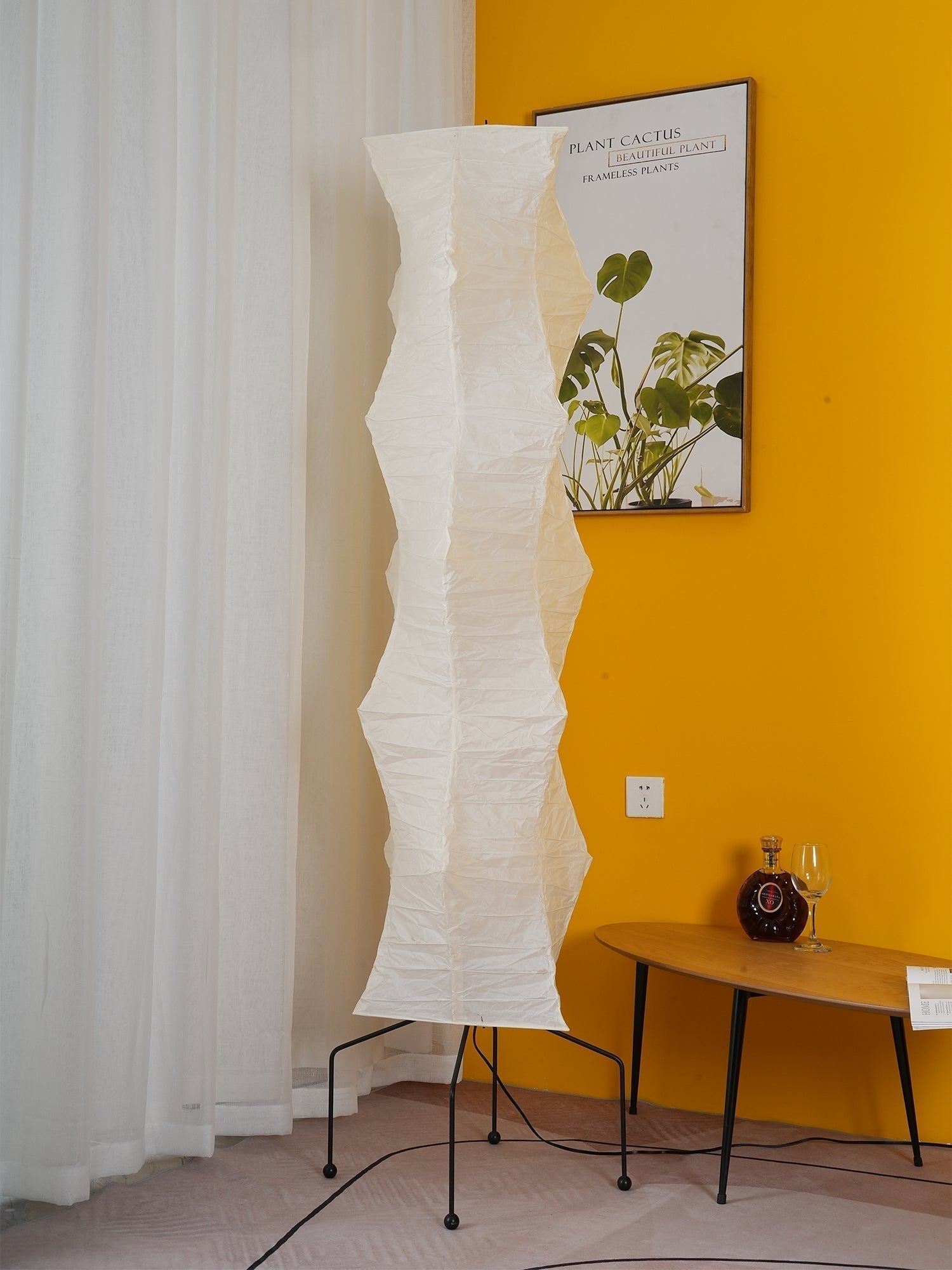 Japanese Rice Paper Floor Lamp Sculptural Mulberry Paper Standing Lantern Lighting