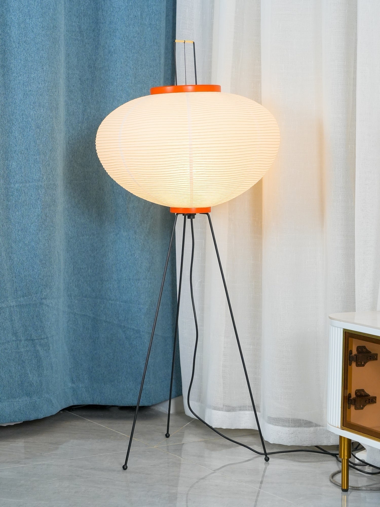 Japanese Rice Paper Floor Lamp Sculptural Mulberry Paper Standing Lantern Lighting