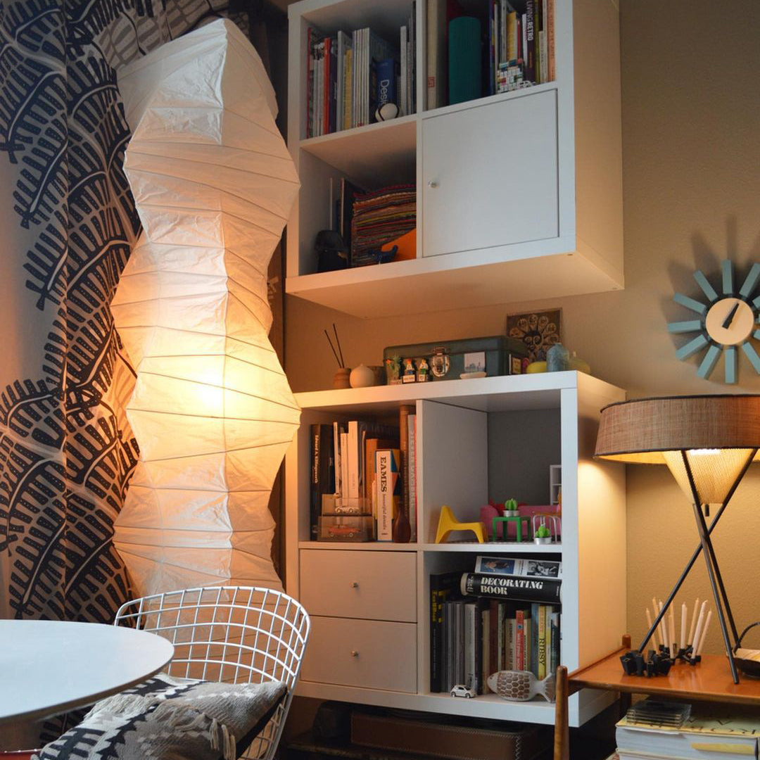 Japanese Rice Paper Floor Lamp Sculptural Mulberry Paper Standing Lantern Lighting