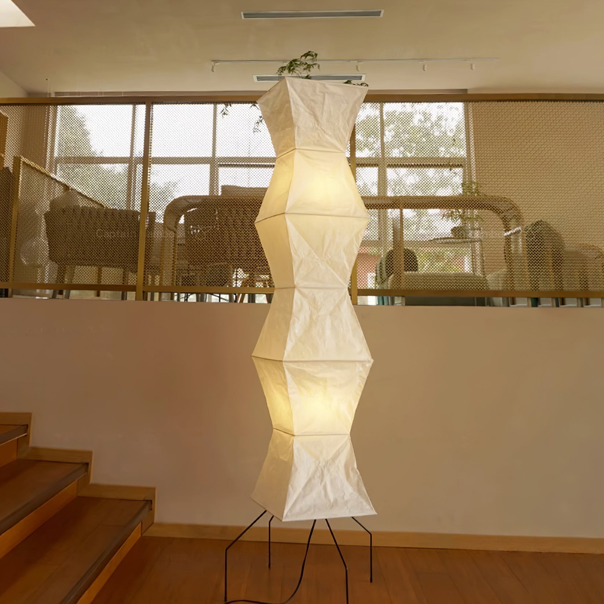 Japanese Rice Paper Floor Lamp Sculptural Mulberry Paper Standing Lantern Lighting