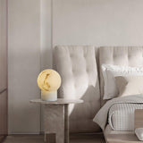 Natural Snowflake Alabaster Sphere Table Lamp for Bedside Reading and Desk Lighting