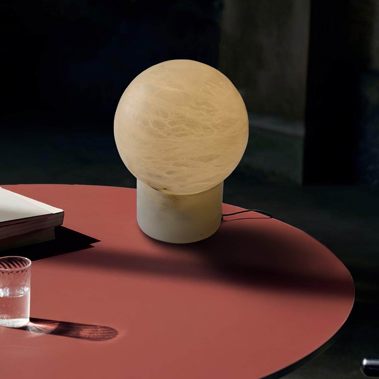 Natural Snowflake Alabaster Sphere Table Lamp for Bedside Reading and Desk Lighting