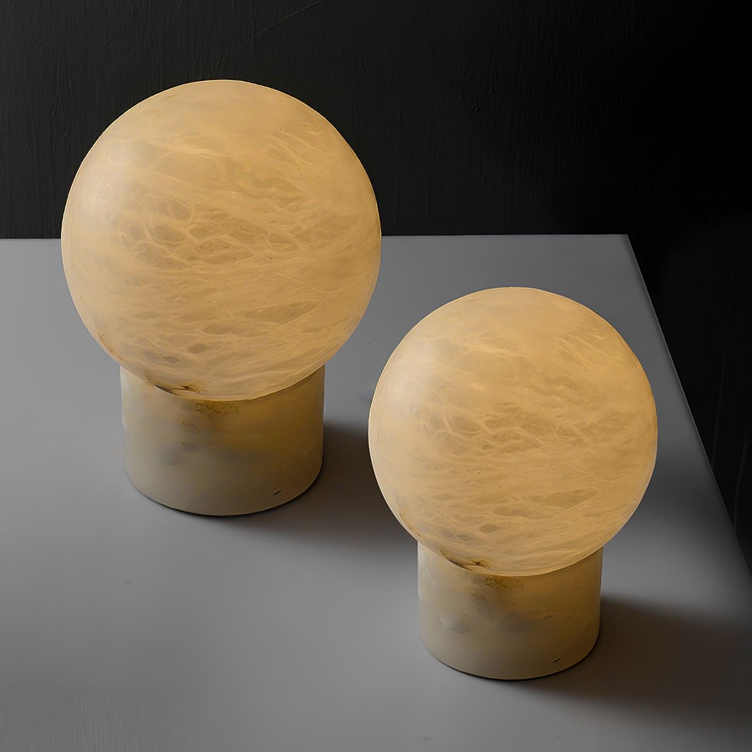 Natural Snowflake Alabaster Sphere Table Lamp for Bedside Reading and Desk Lighting