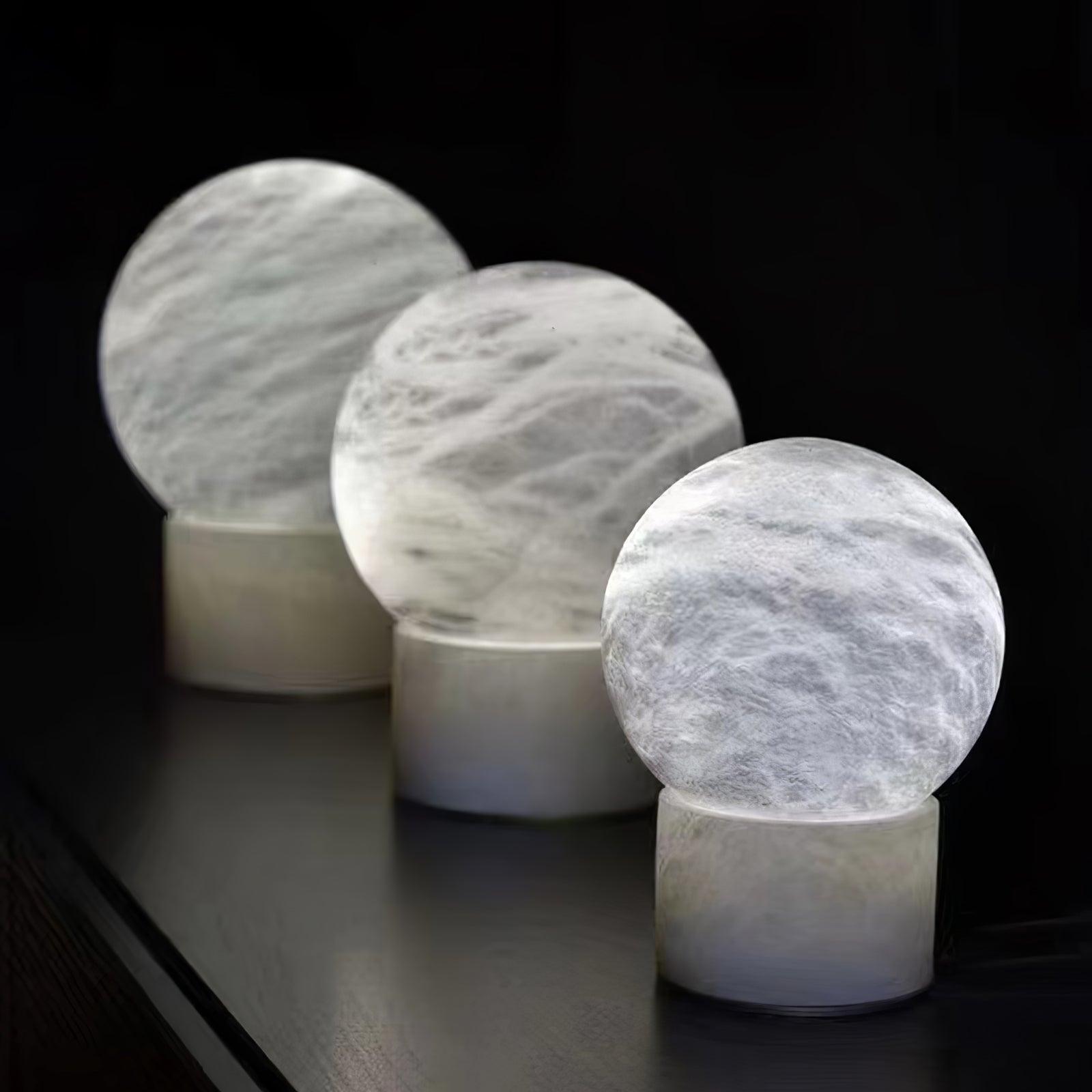 Natural Snowflake Alabaster Sphere Table Lamp for Bedside Reading and Desk Lighting