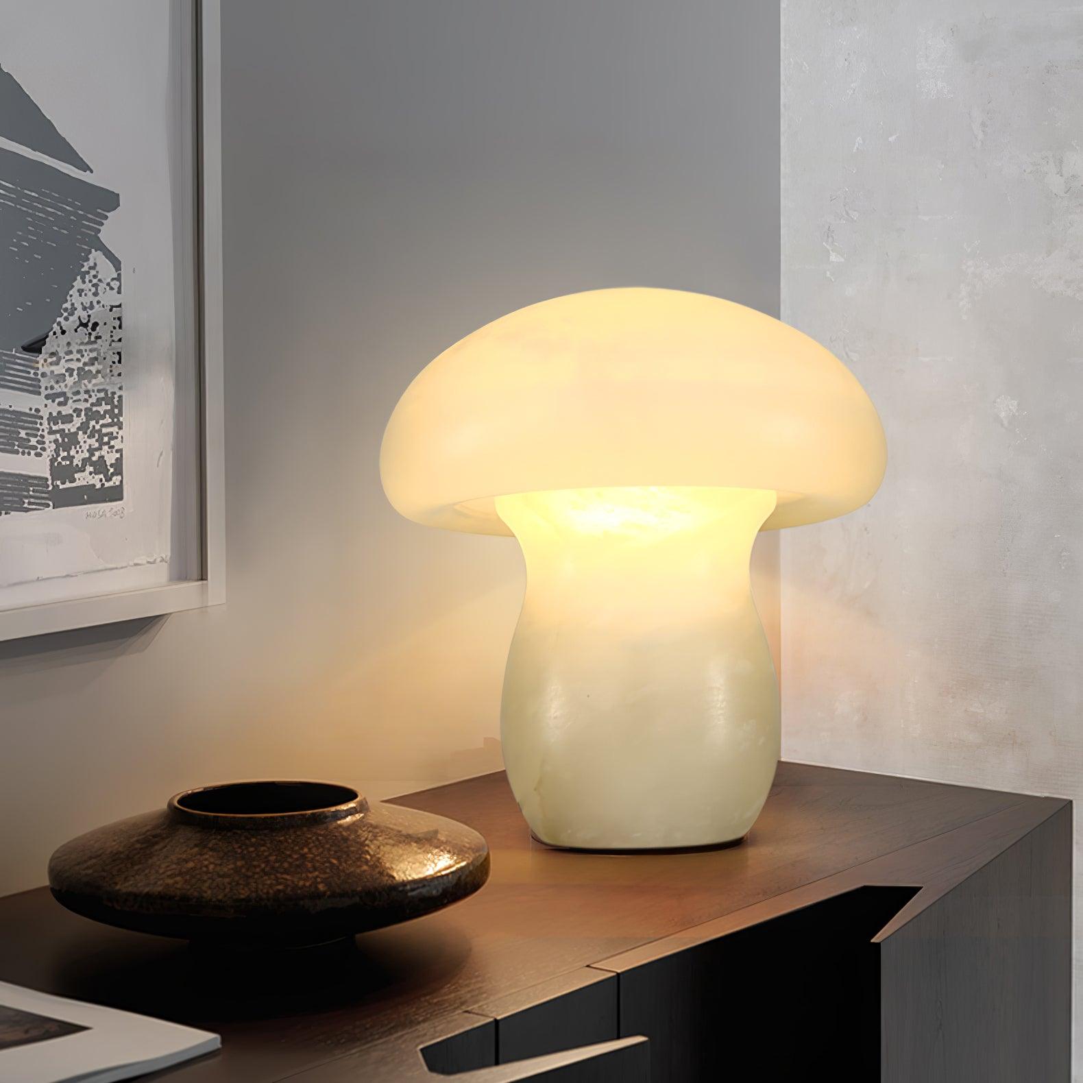 Natural Alabaster Stone Mushroom Table Lamp for Modern Bedroom and Office Decor