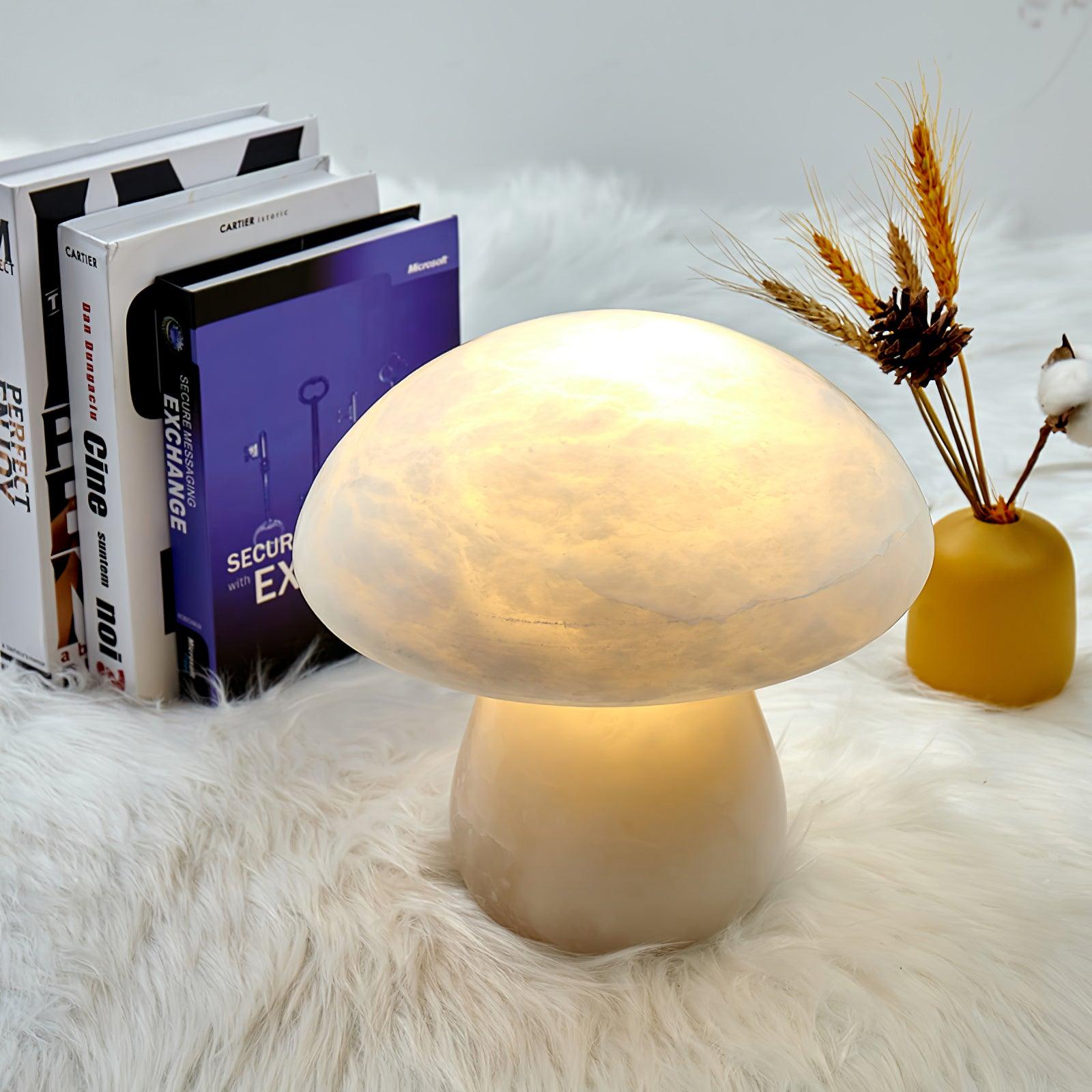 Natural Alabaster Stone Mushroom Table Lamp for Modern Bedroom and Office Decor
