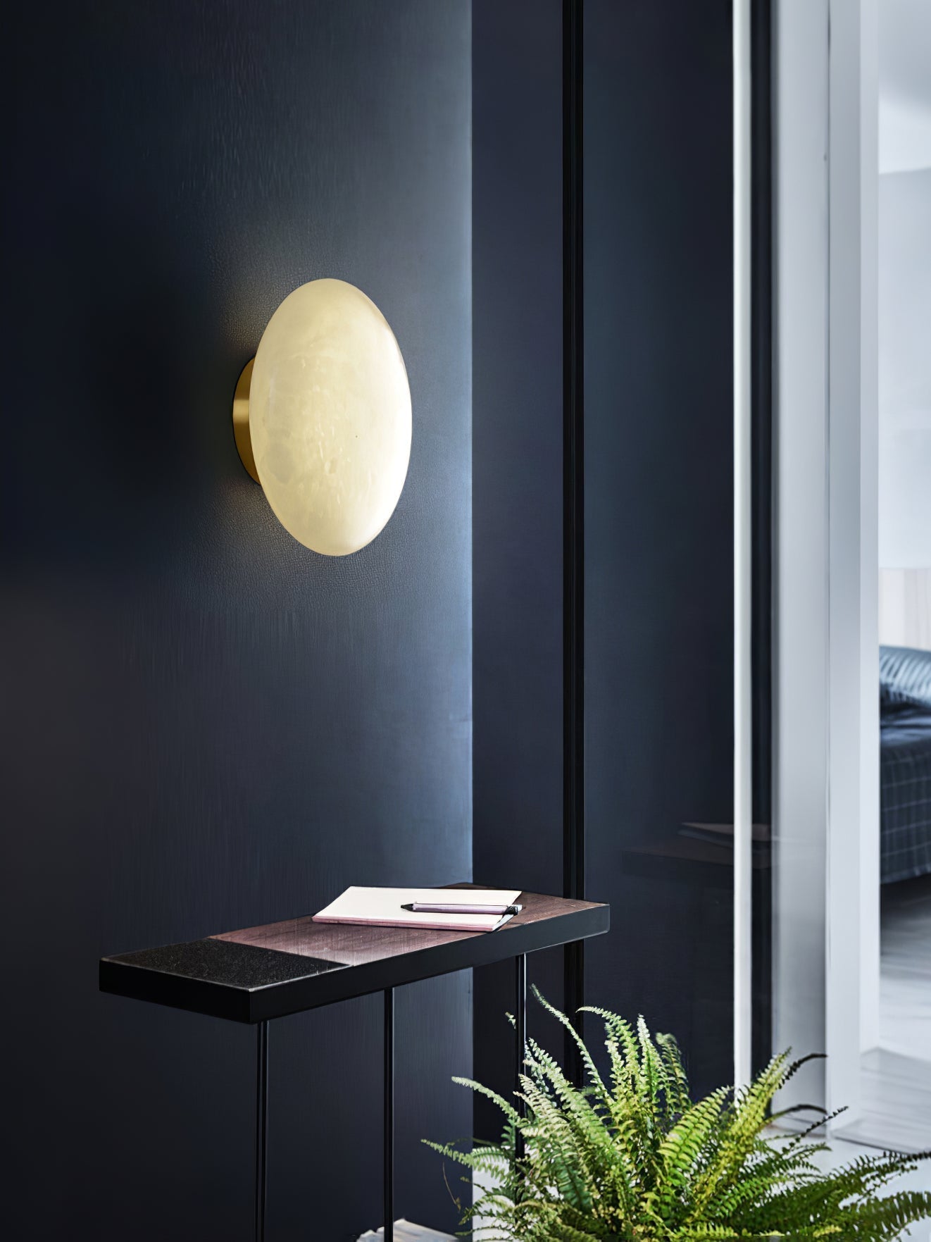 Natural Alabaster Stone Oval Ceiling Lamp with Brass Base and Integrated LED