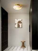 Natural Alabaster Stone Oval Ceiling Lamp with Brass Base and Integrated LED