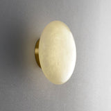 Natural Alabaster Stone Oval Ceiling Lamp with Brass Base and Integrated LED